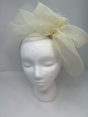 Handmade Ivory Mesh Bow Headband – Elegant Statement Piece Derby Church Lady